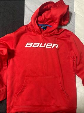 Bauer Men's Red Crewneck Hoodie with White Logo